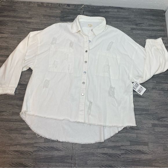 POL NWT Shacket Distressed Oversized Button Front - Picture 8 of 16